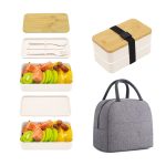 40oz Double-layer Bamboo Cover Student Insulated Bento Box