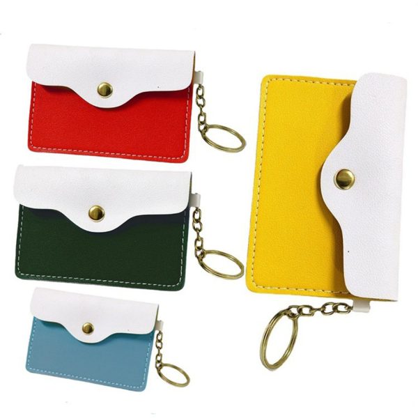 Leather Mini Wallet Card Bag w/ Keychian