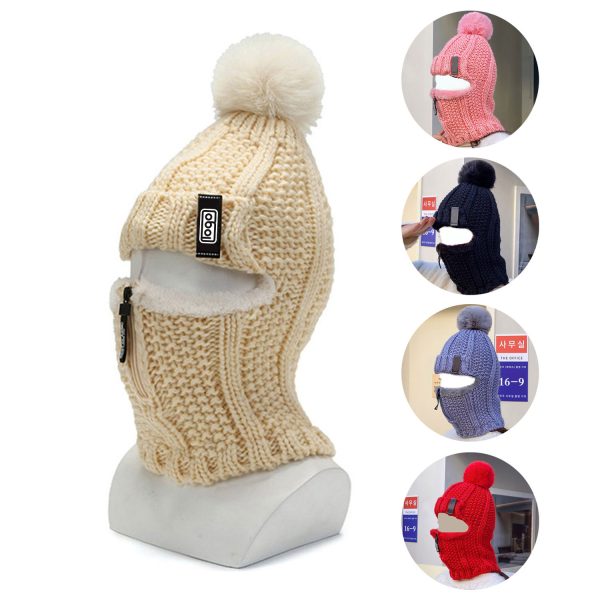 Womens Hat Fleece Lined Plush Ball Neck Warmer Cap