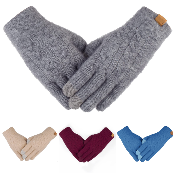 Women's Touch Screen Gloves, Warm Wool, Fleece-Lined Mittens