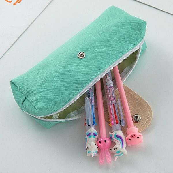 Simple button PU large capacity student stationery bag