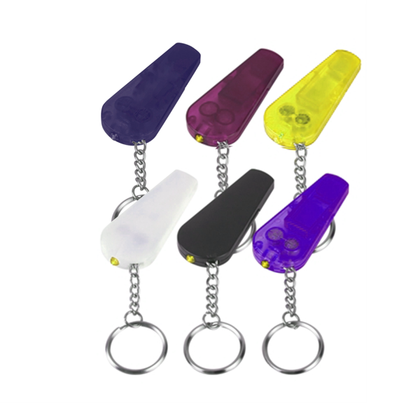 Key chain with whistling LED light