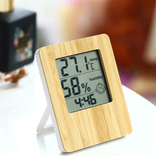 Bamboo Table Digital Clock W/ Weather Station