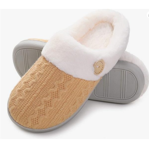 Non-slip outdoor home memory cotton warm plush slippers