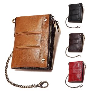 Genuine Leather Short Men's Double Zipper Wallet Purse