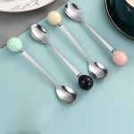 Stainless Steel Tea Coffee Dessert Ceramic Ball Spoon