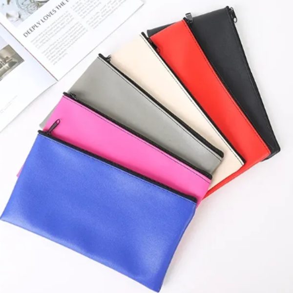 PU Leather Bill Cash Deposit Zipper Storage Bag