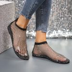 Comfortable Mesh Rhinestone Large Women's Flat Sandals