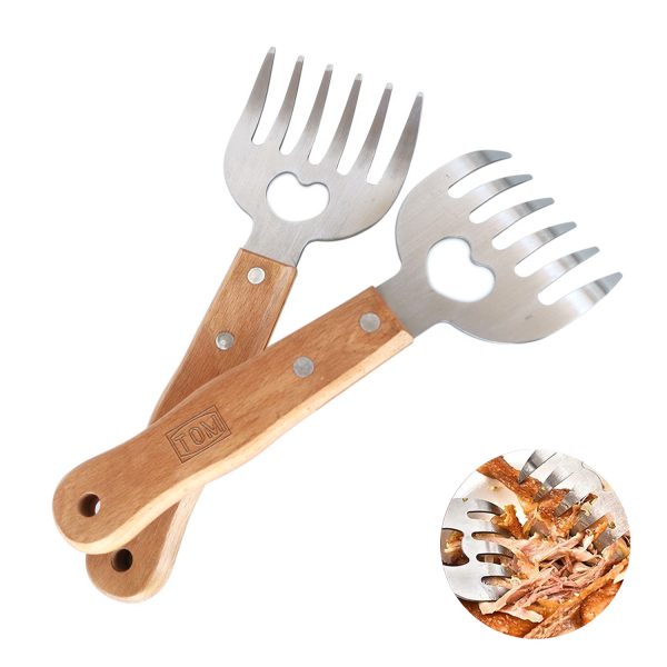 Wooden Handle Stainless Steel Bear Claw Cooked Meat Shredder