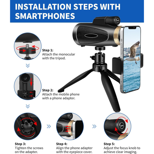 Monocular Telescope w/ Smartphone Adapter Tripod