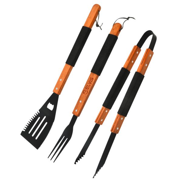 Outdoor wooden handle stainless steel barbecue tool set