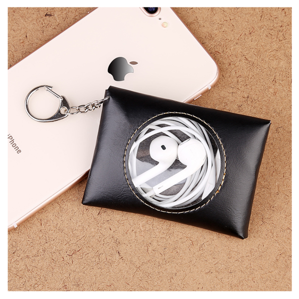 PU Leather Earphone Bag With Key Chain