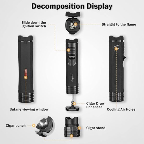 Triple Jet Flame Cigar Lighter with Punch Draw Enhancer