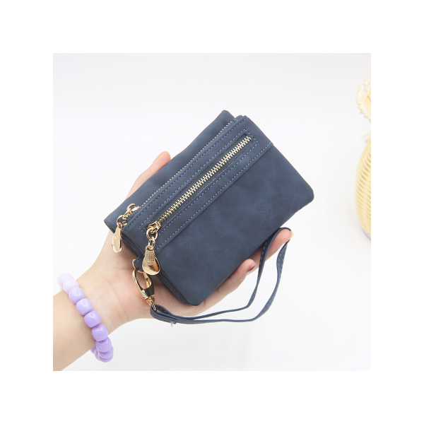 Double zipper frosted PU purse