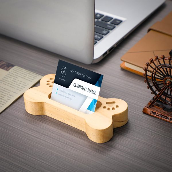 Desktop solid wood business card holder