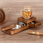 Drawer Style Cigar Cutter Whiskey Cup Holder Wooden Ashtray