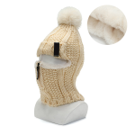 Womens Hat Fleece Lined Plush Ball Neck Warmer Cap