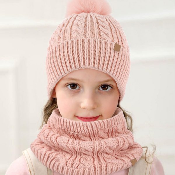 Winter Children's Warm Knitted Hat Scarf Gloves 3-Piece Set