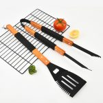 Outdoor wooden handle stainless steel barbecue tool set