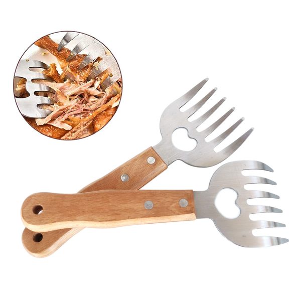 Wooden Handle Stainless Steel Bear Claw Cooked Meat Shredder