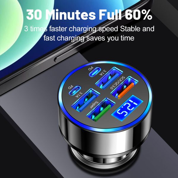 iPhone/Android/ipad Six-In-One Digital Display Car Charger