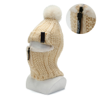 Womens Hat Fleece Lined Plush Ball Neck Warmer Cap