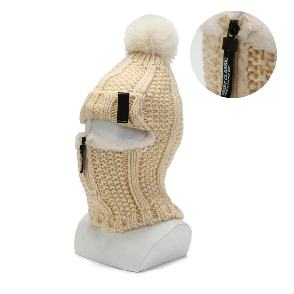 Womens Hat Fleece Lined Plush Ball Neck Warmer Cap