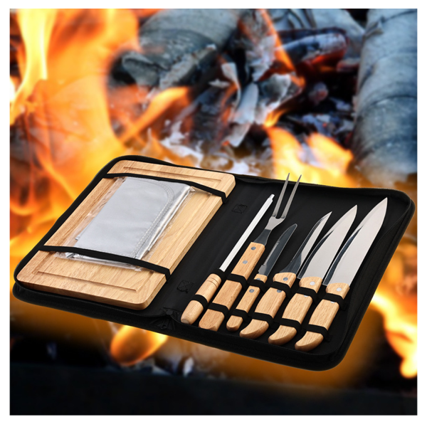 8 Piece Accessories Set BBQ Portable Grill with Knife