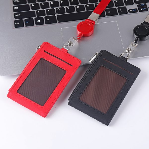 PU work card sleeve with lanyard keychain