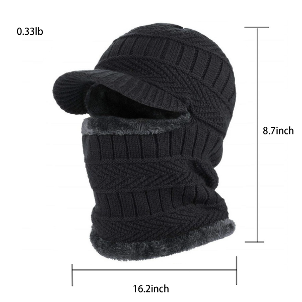 Men's Winter Knit Hat with Fleece Lining, Scarf & Ear Cover