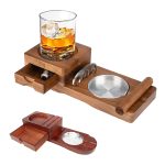 Drawer Style Cigar Cutter Whiskey Cup Holder Wooden Ashtray