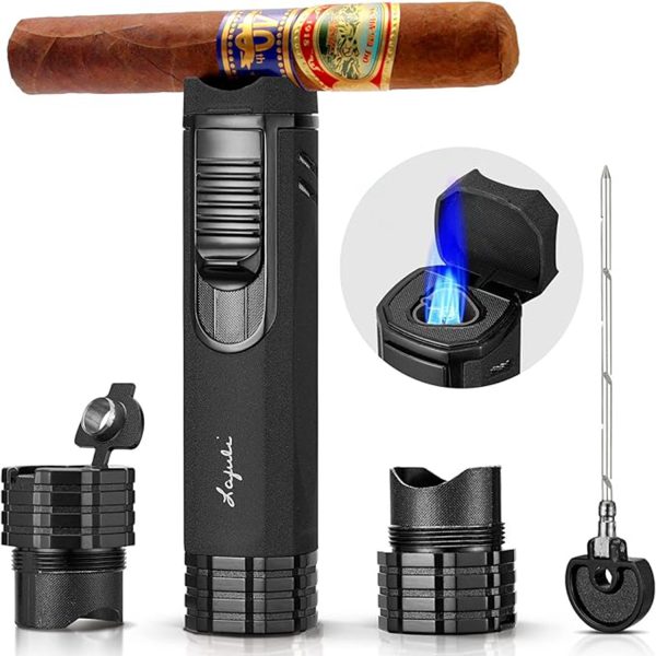 Triple Jet Flame Cigar Lighter with Punch Draw Enhancer