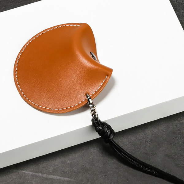 Leather earphone carrying case with lanyard