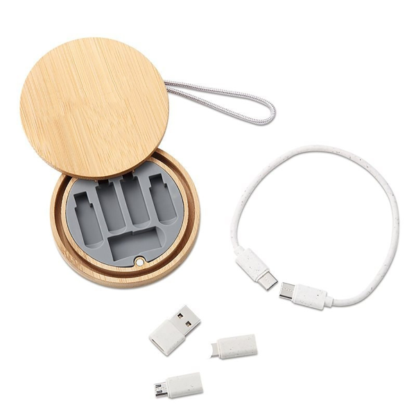 Round Bamboo Data Cable Storage Box