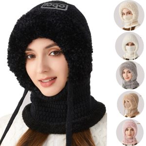 Women Winter Knit Beanie Hat w/ Face Mask