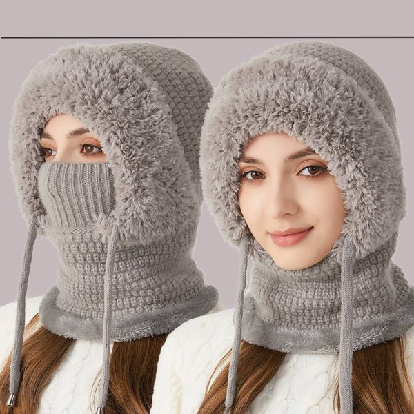 Women Winter Knit Beanie Hat w/ Face Mask