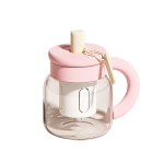 30Oz Large Capacity Glass Flower Tea Cup w/ Straw