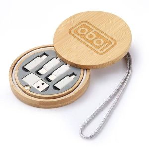 Round Bamboo Data Cable Storage Box