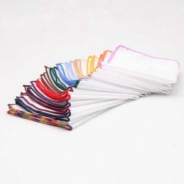 Solid White Pocket Square w/ Embroidered Edge