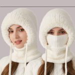 Women Winter Knit Beanie Hat w/ Face Mask