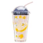 16Oz Heat-Resistant Cute Glass Cup W/ Straw