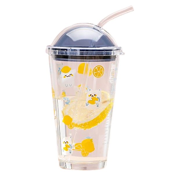 16Oz Heat-Resistant Cute Glass Cup W/ Straw