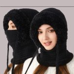 Women Winter Knit Beanie Hat w/ Face Mask