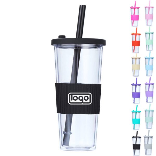 24 Ounce Plastic Cup With Straw