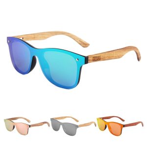 Trendy Square Frameless Polarized Bamboo Wooden Sunglasses