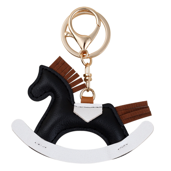 Vintage PU Leather Rocking Horse Pendant Keychain