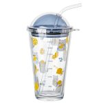 16Oz Heat-Resistant Cute Glass Cup W/ Straw