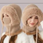 Women Winter Knit Beanie Hat w/ Face Mask