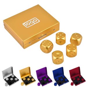 5 Pieces Aluminum Alloy Dice W/ Square Case