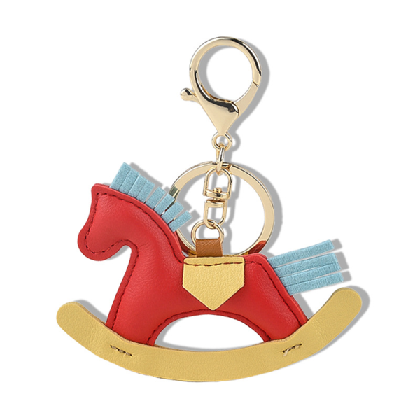 Vintage PU Leather Rocking Horse Pendant Keychain